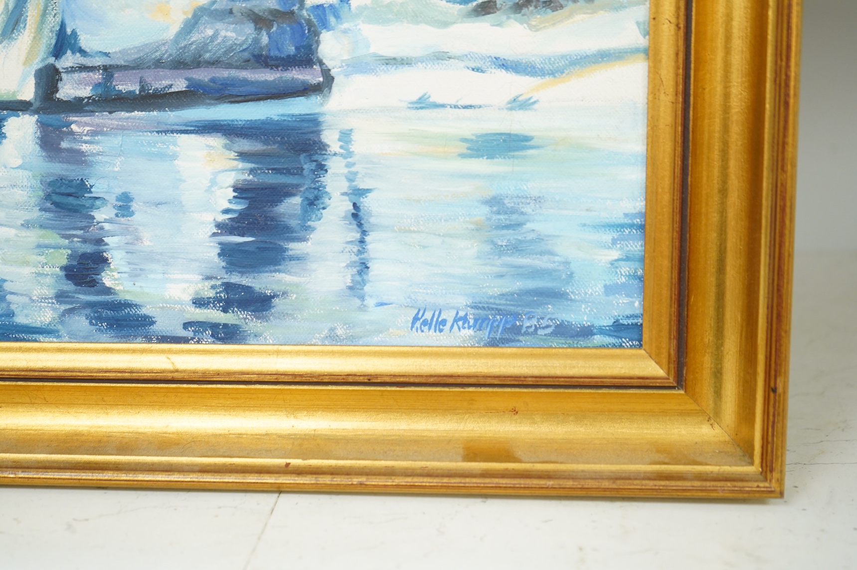 20th century, 'Greenland Ice Arch', indistinctly signed and dated '85, oil on canvas, 23 x 29cm, gilt framed